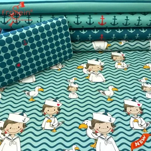 Cotton Jersey - Emma - Anchors - Mint