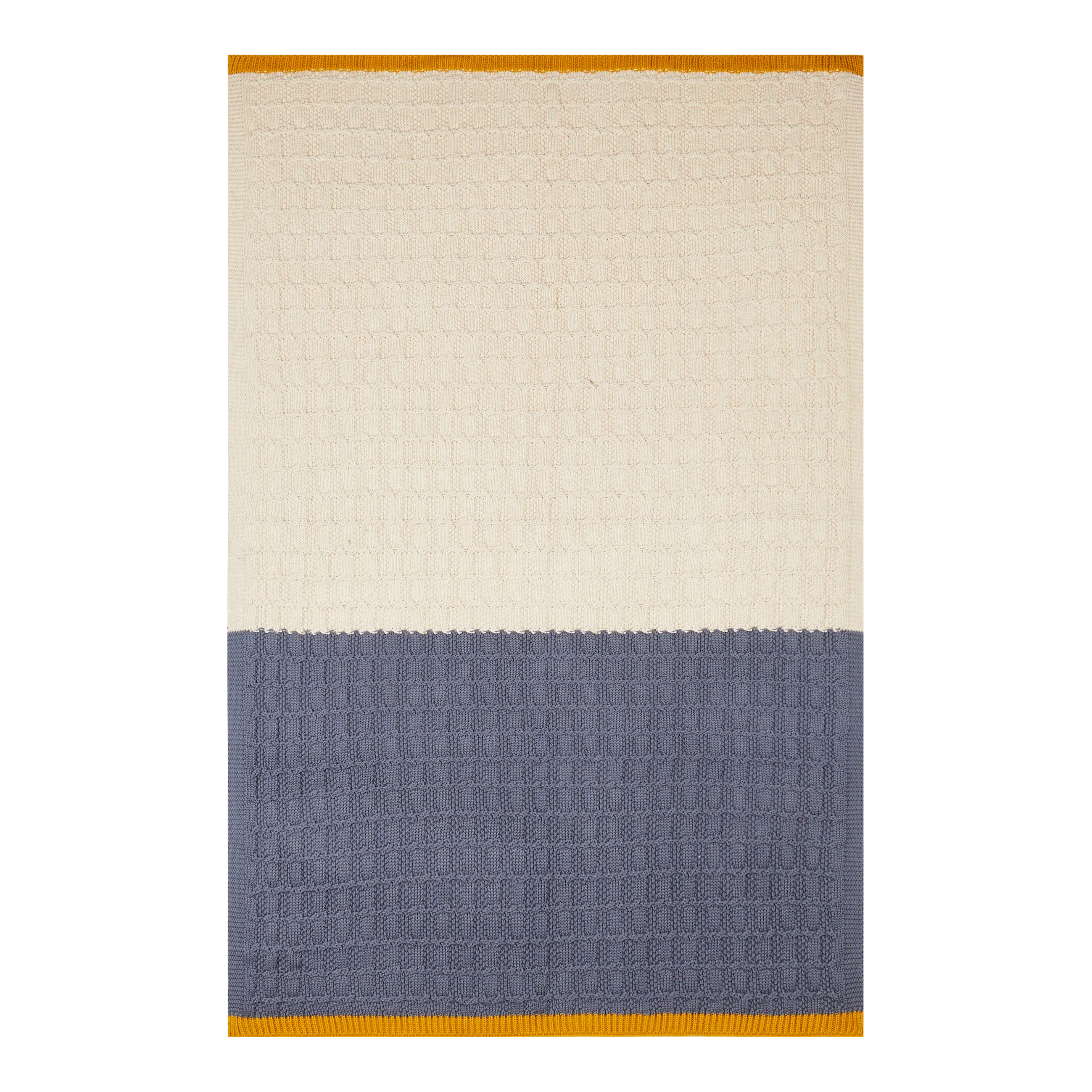 Cotton Knit Stroller Baby Blanket -  Blue & Cream