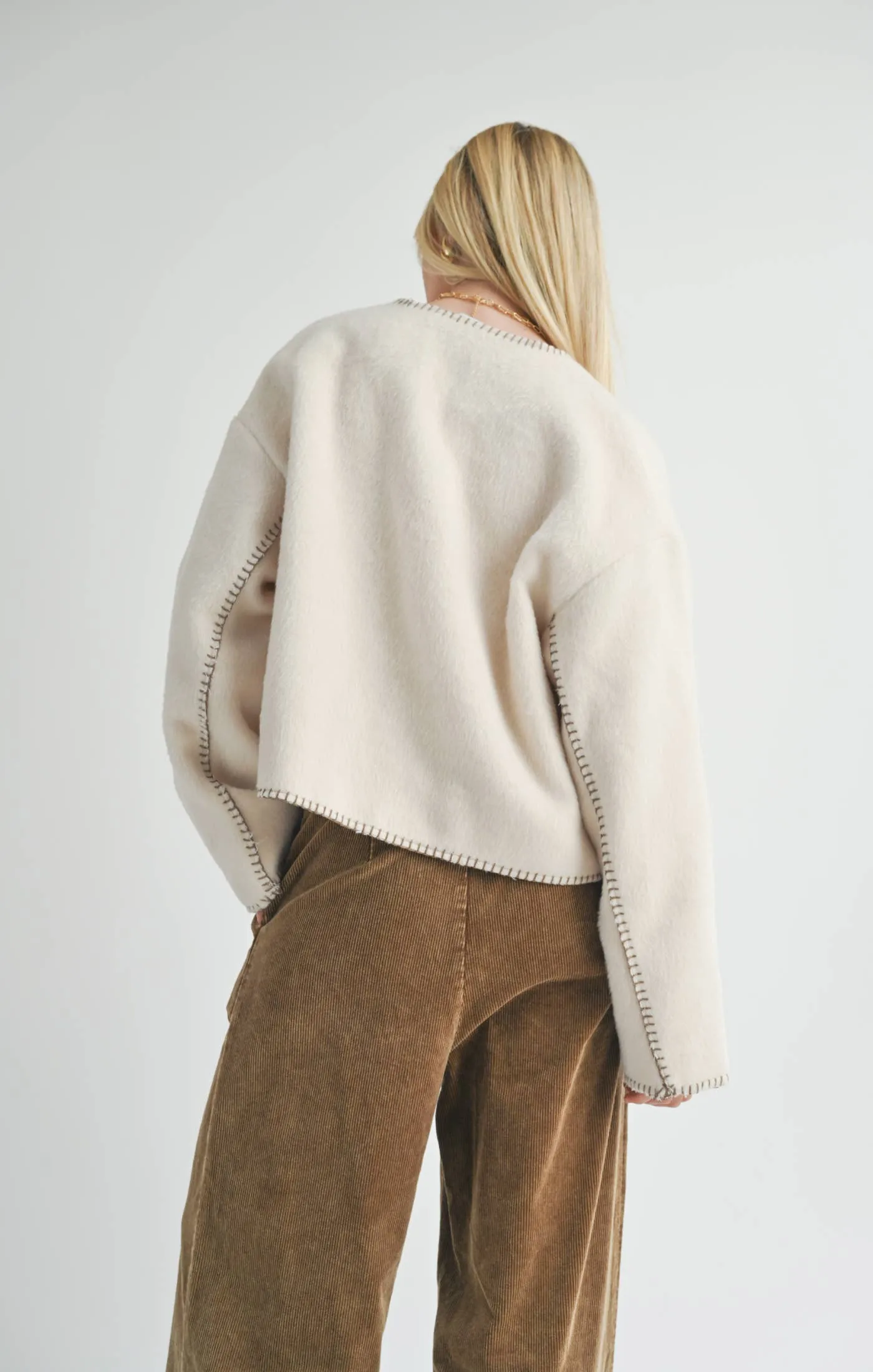 Cream Contrast Stitch Jacket