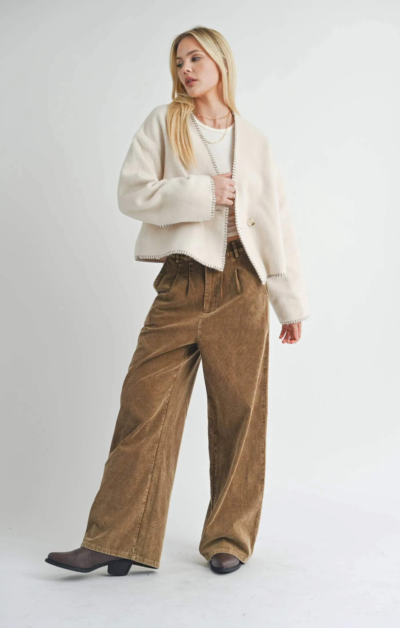 Cream Contrast Stitch Jacket