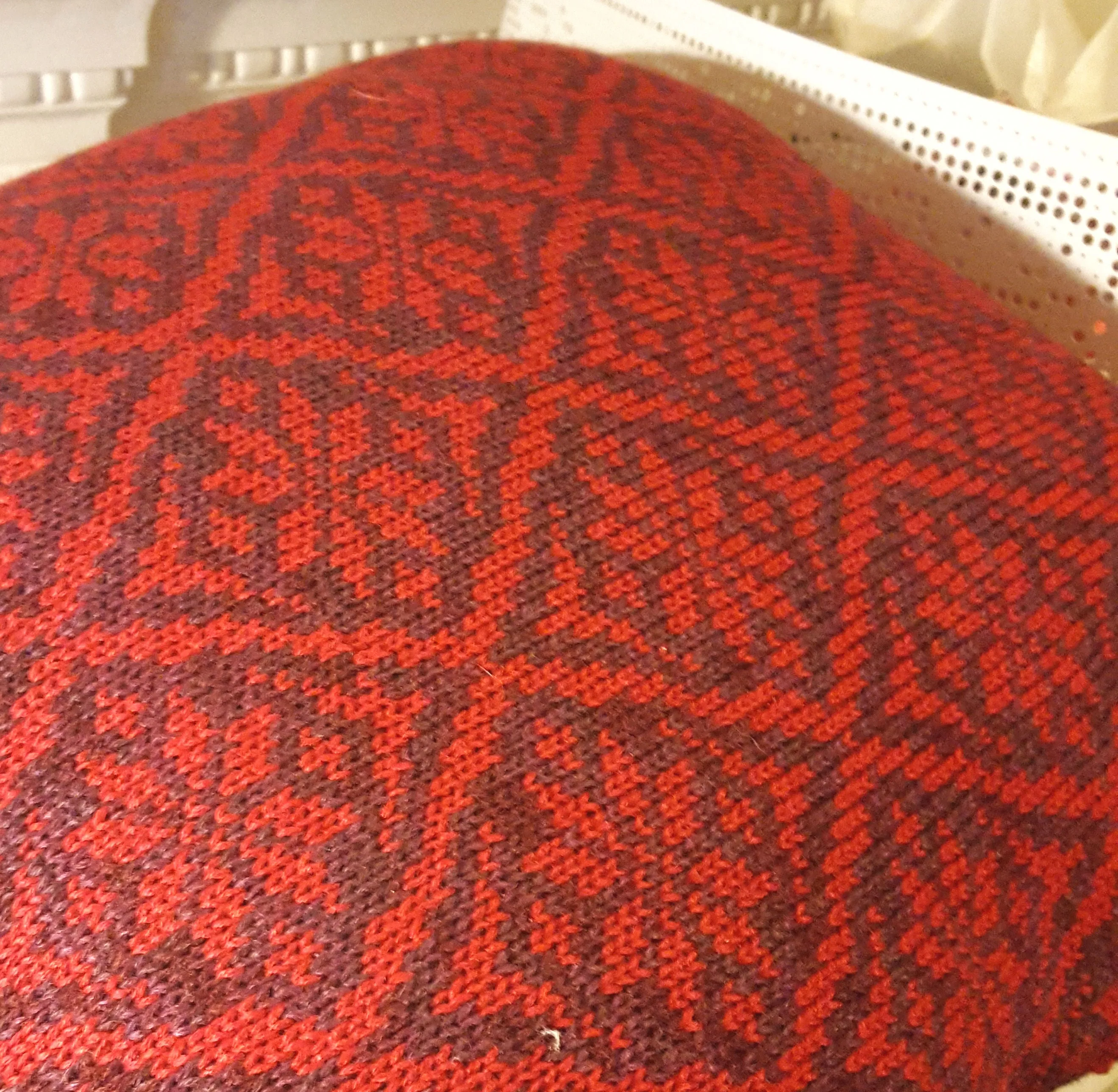 Damask Star, traditional fair isle handmade cushion cover, Red & Aubergine.