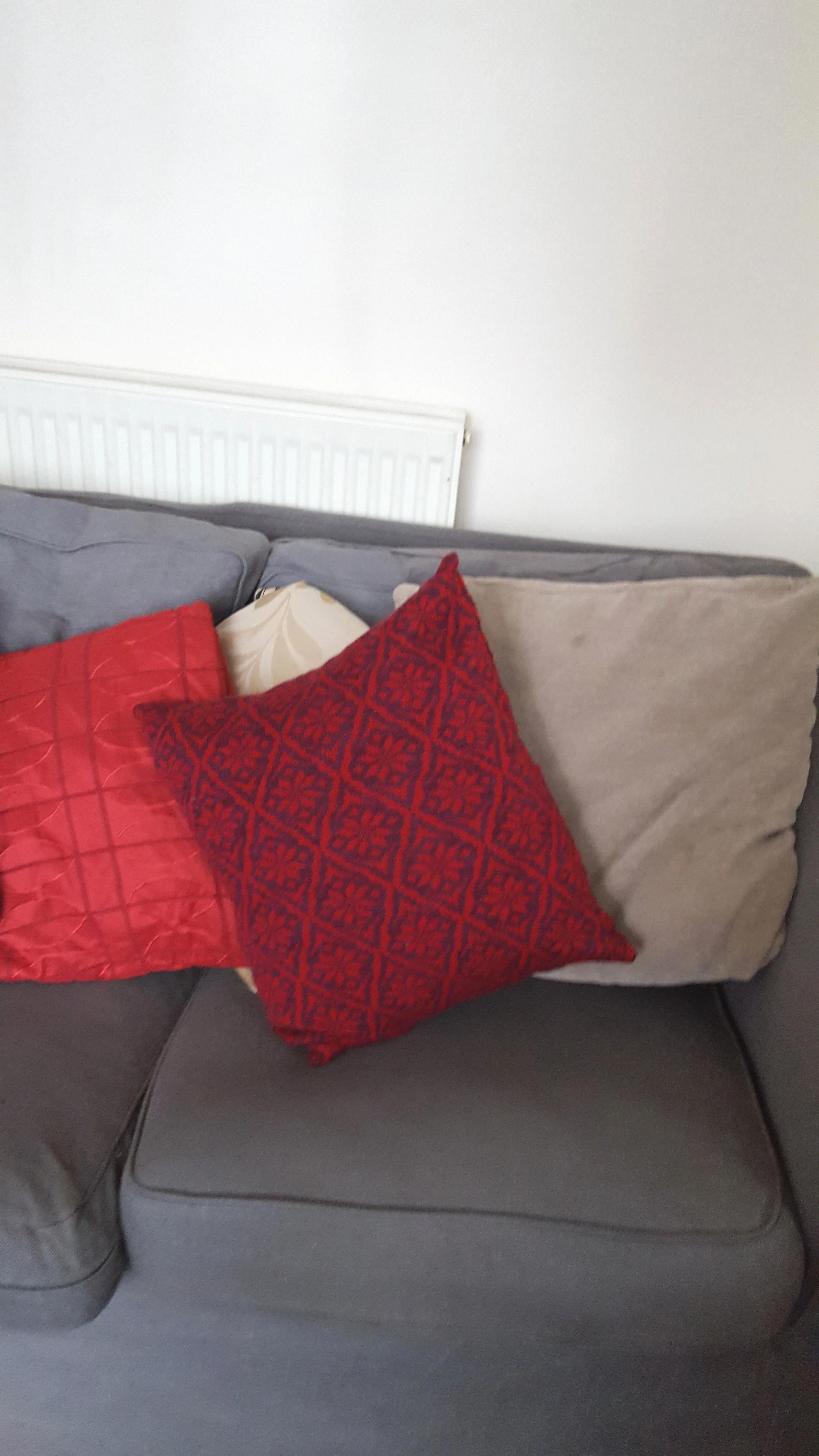 Damask Star, traditional fair isle handmade cushion cover, Red & Aubergine.