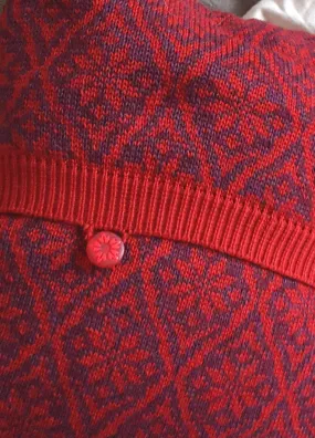 Damask Star, traditional fair isle handmade cushion cover, Red & Aubergine.
