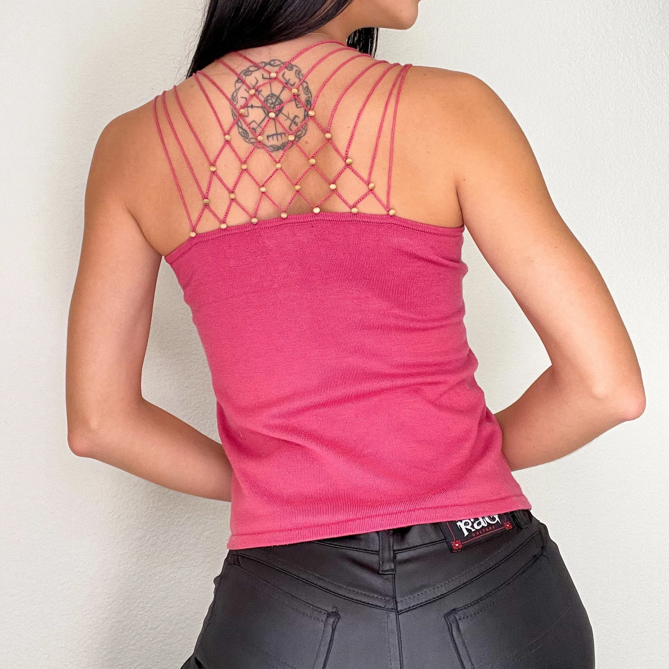 Deadstock Pink Knit Boho Crochet Tank