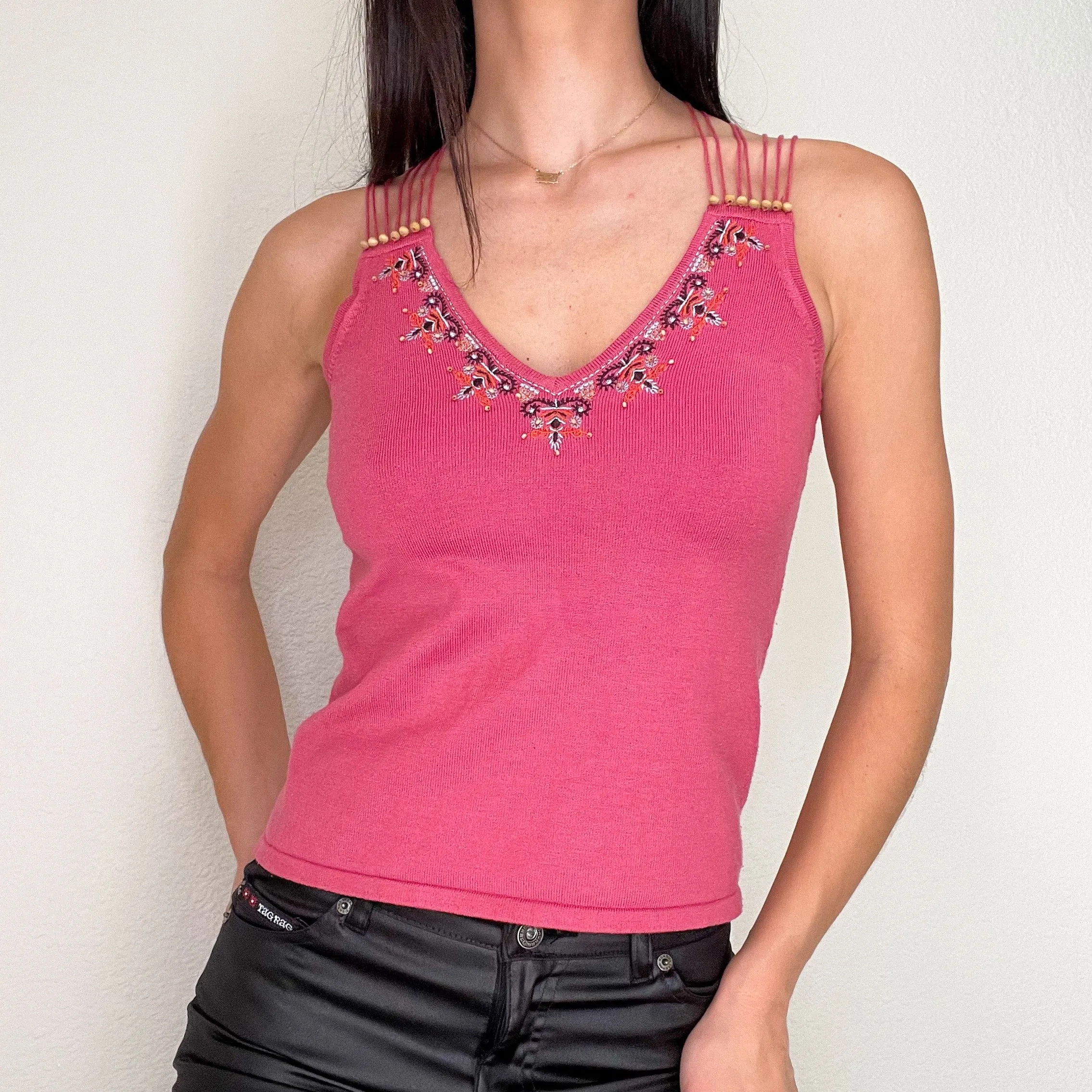Deadstock Pink Knit Boho Crochet Tank