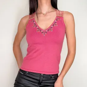 Deadstock Pink Knit Boho Crochet Tank