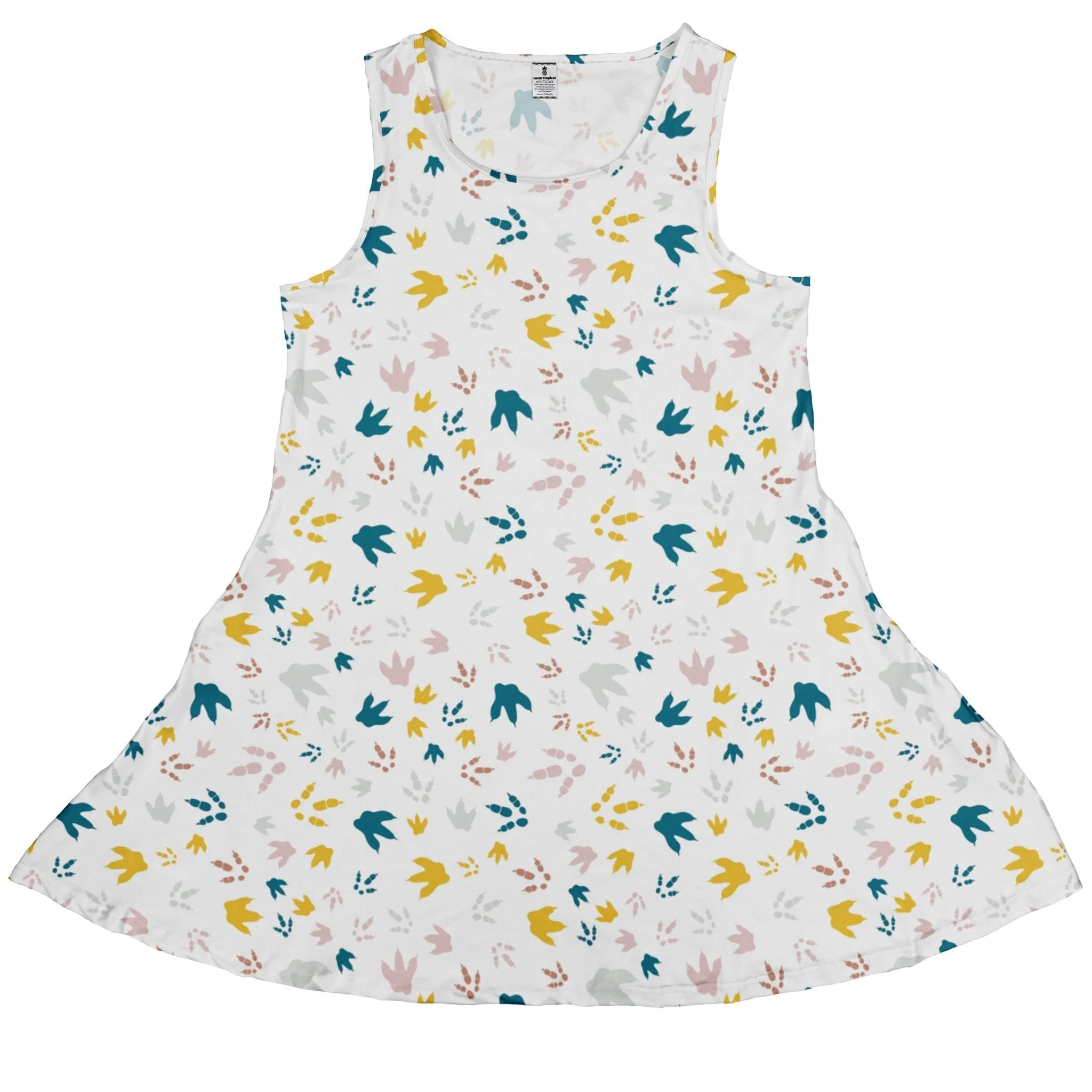 Dinosaur Footprint Tracks White Dress