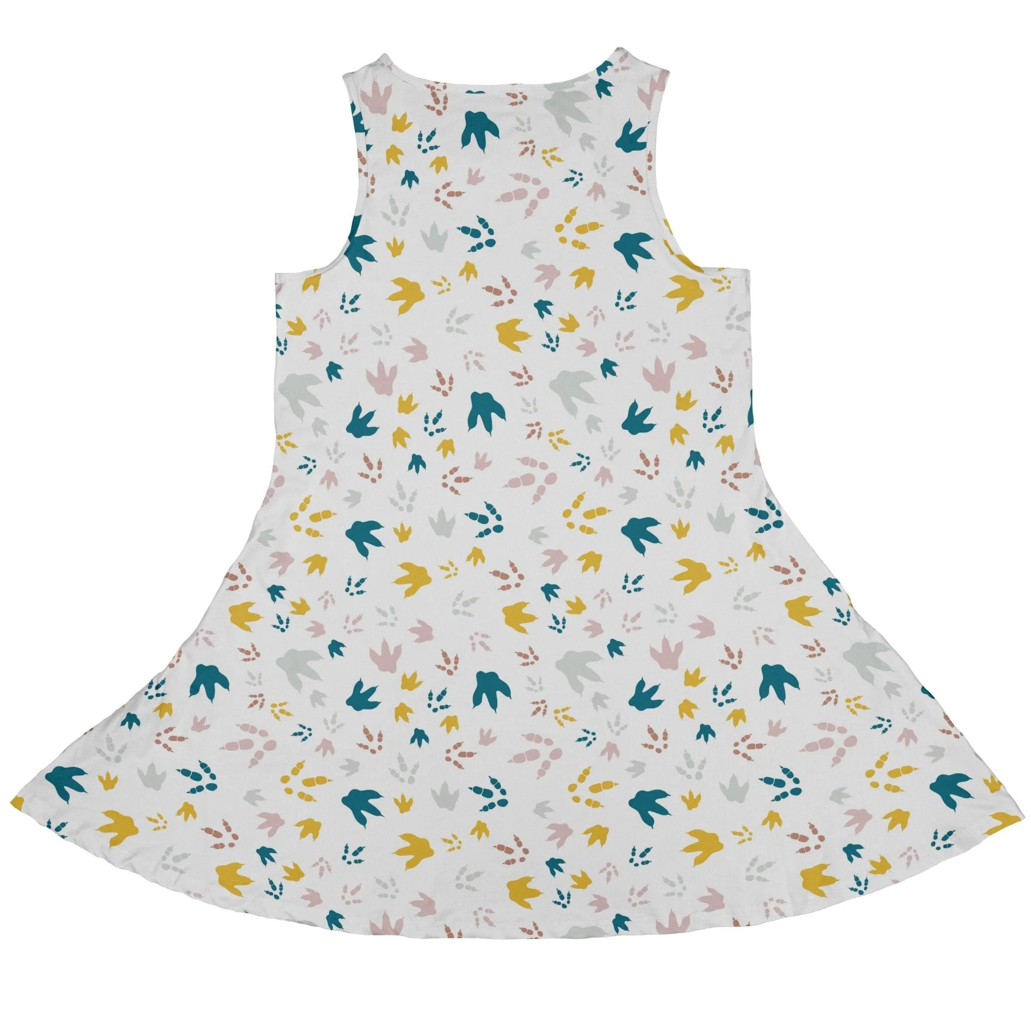 Dinosaur Footprint Tracks White Dress