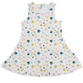 Dinosaur Footprint Tracks White Dress
