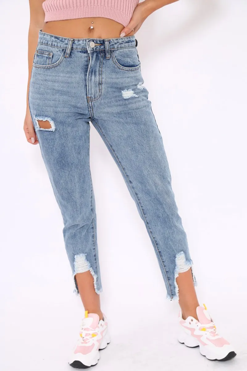 Distressed Split Hem Mom Jeans - Dekota