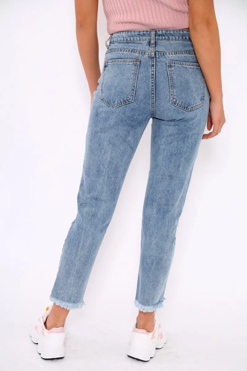 Distressed Split Hem Mom Jeans - Dekota