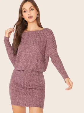 Dolman Sleeve Rib-knit Blouson Dress