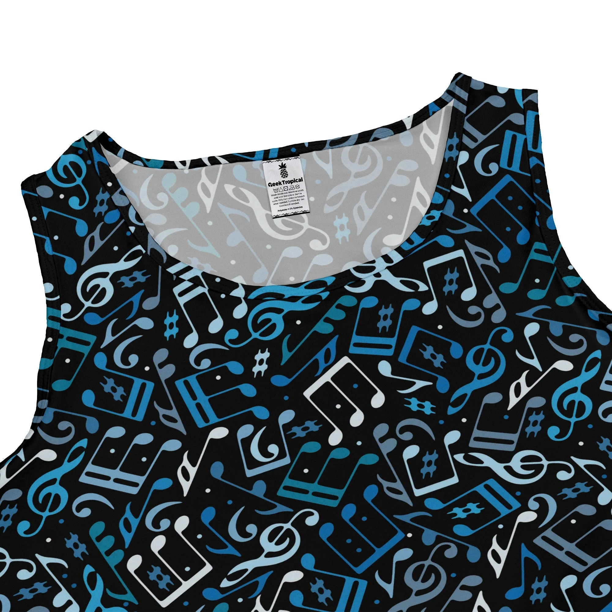 Dotted Blue Musical Notes Black Dress