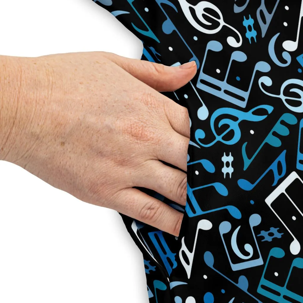 Dotted Blue Musical Notes Black Dress
