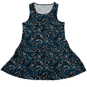 Dotted Blue Musical Notes Black Dress