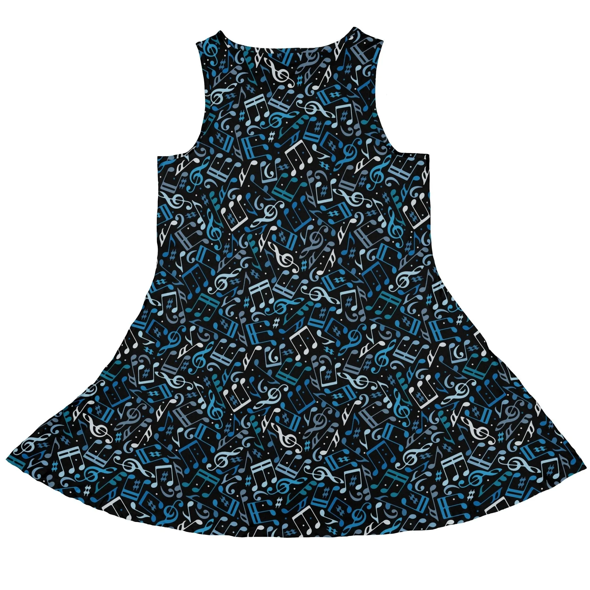Dotted Blue Musical Notes Black Dress