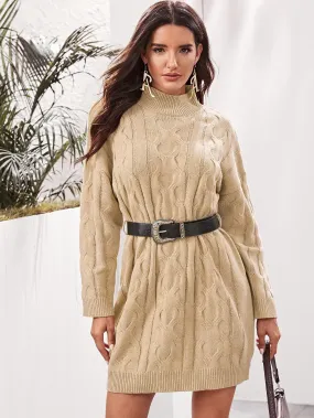 Drop Shoulder Cable Knit Jumper Dress With Belt