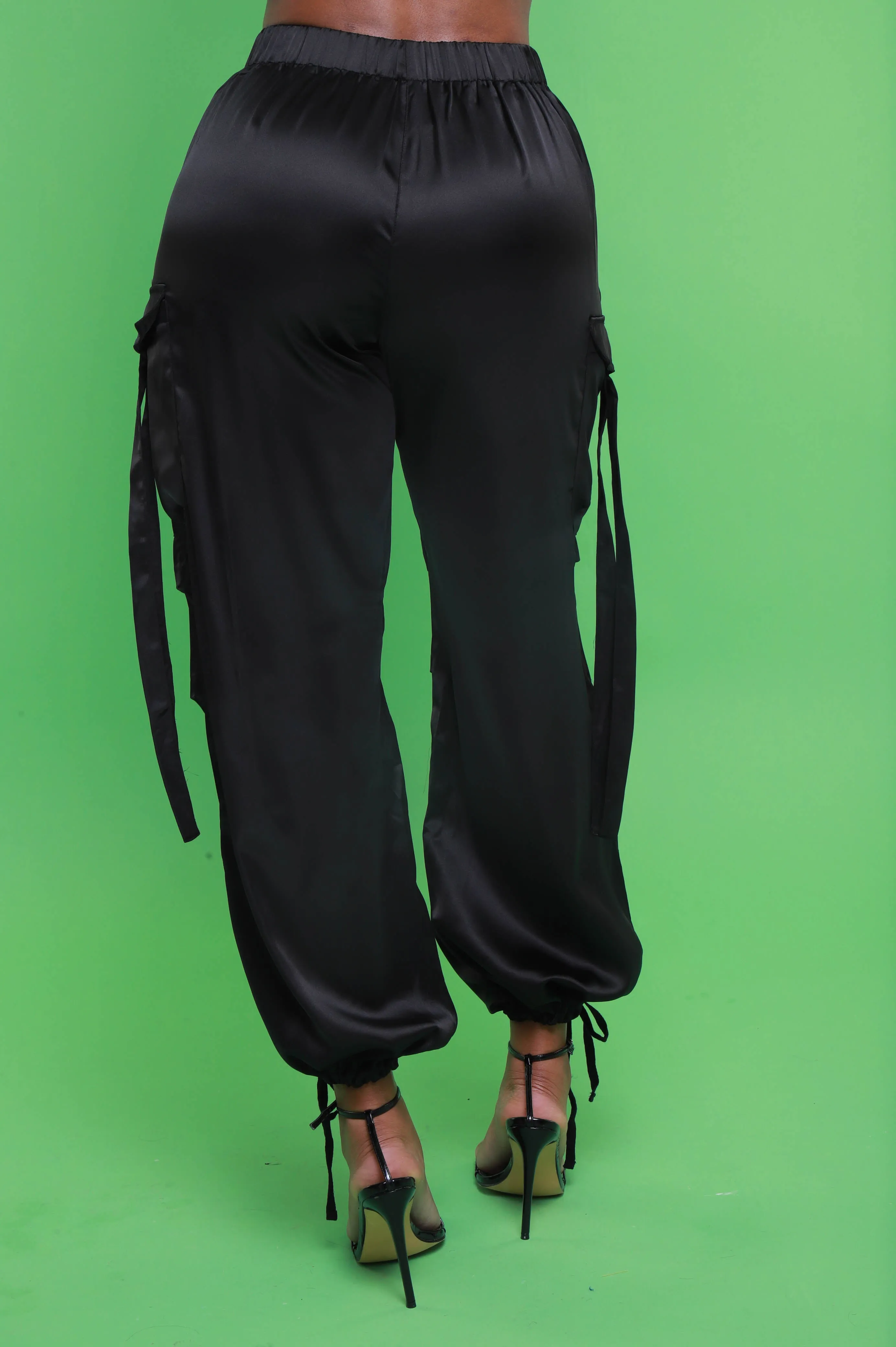Early Access Satin Cargo Pants - Black