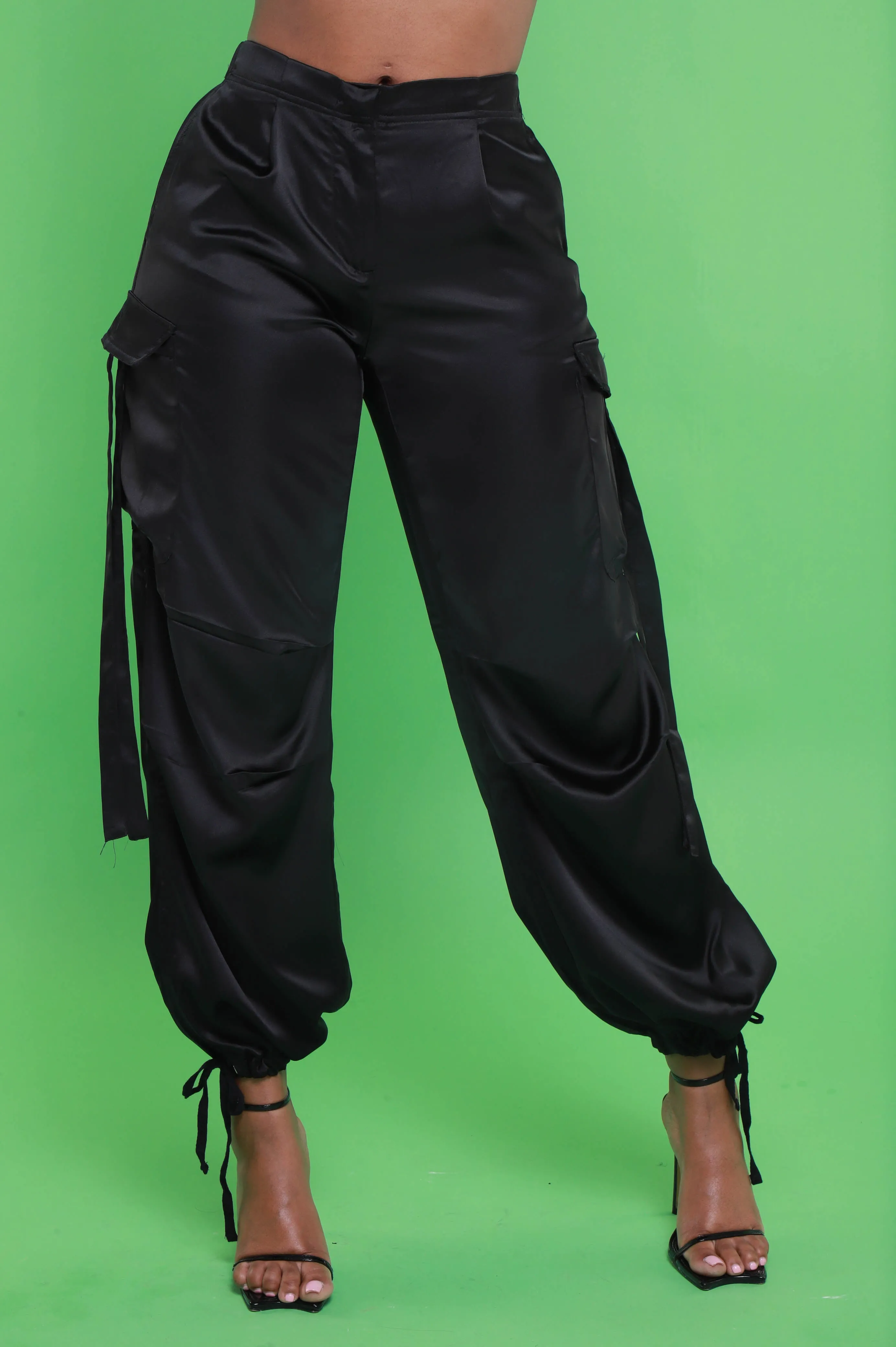 Early Access Satin Cargo Pants - Black