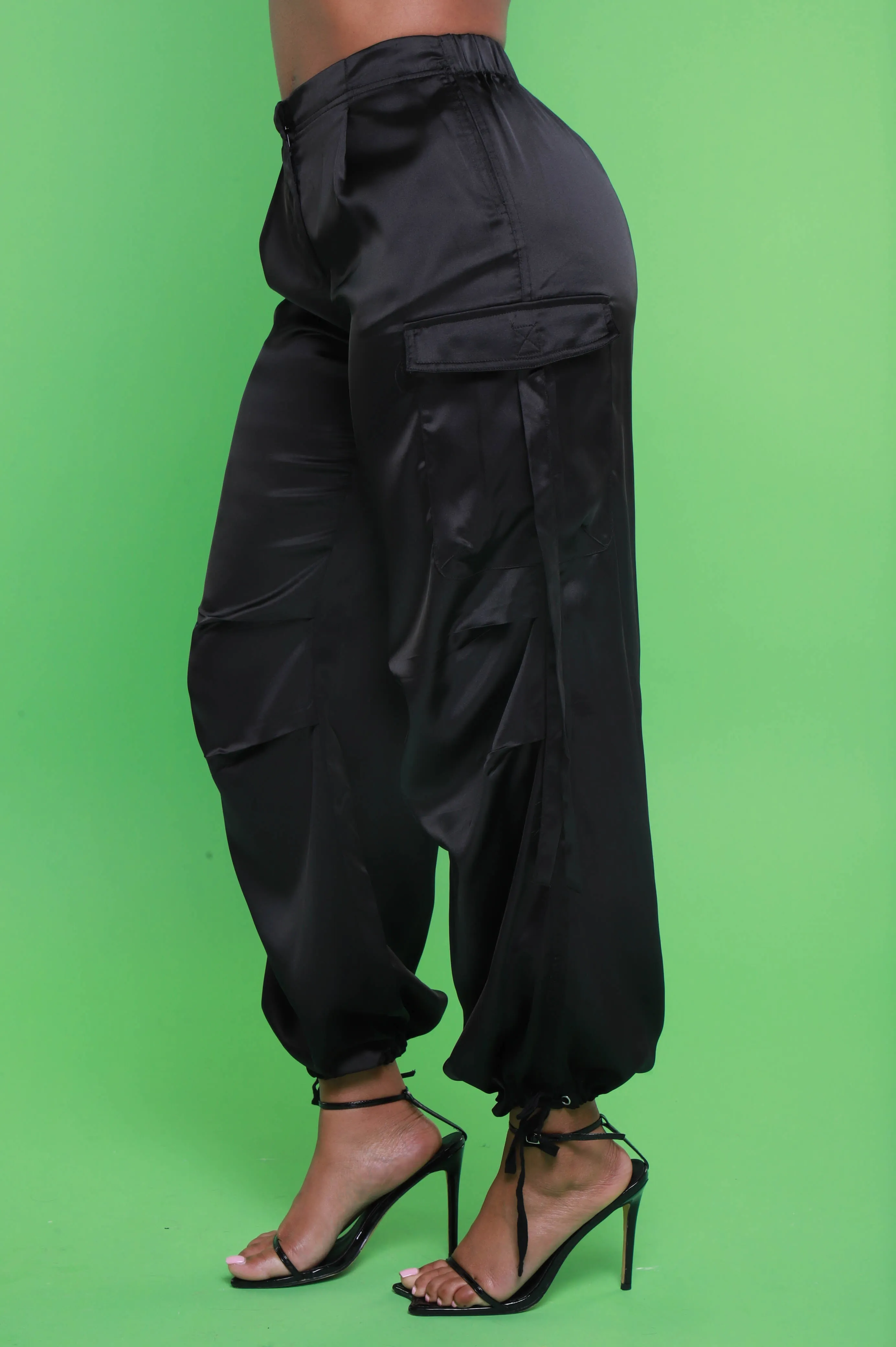 Early Access Satin Cargo Pants - Black