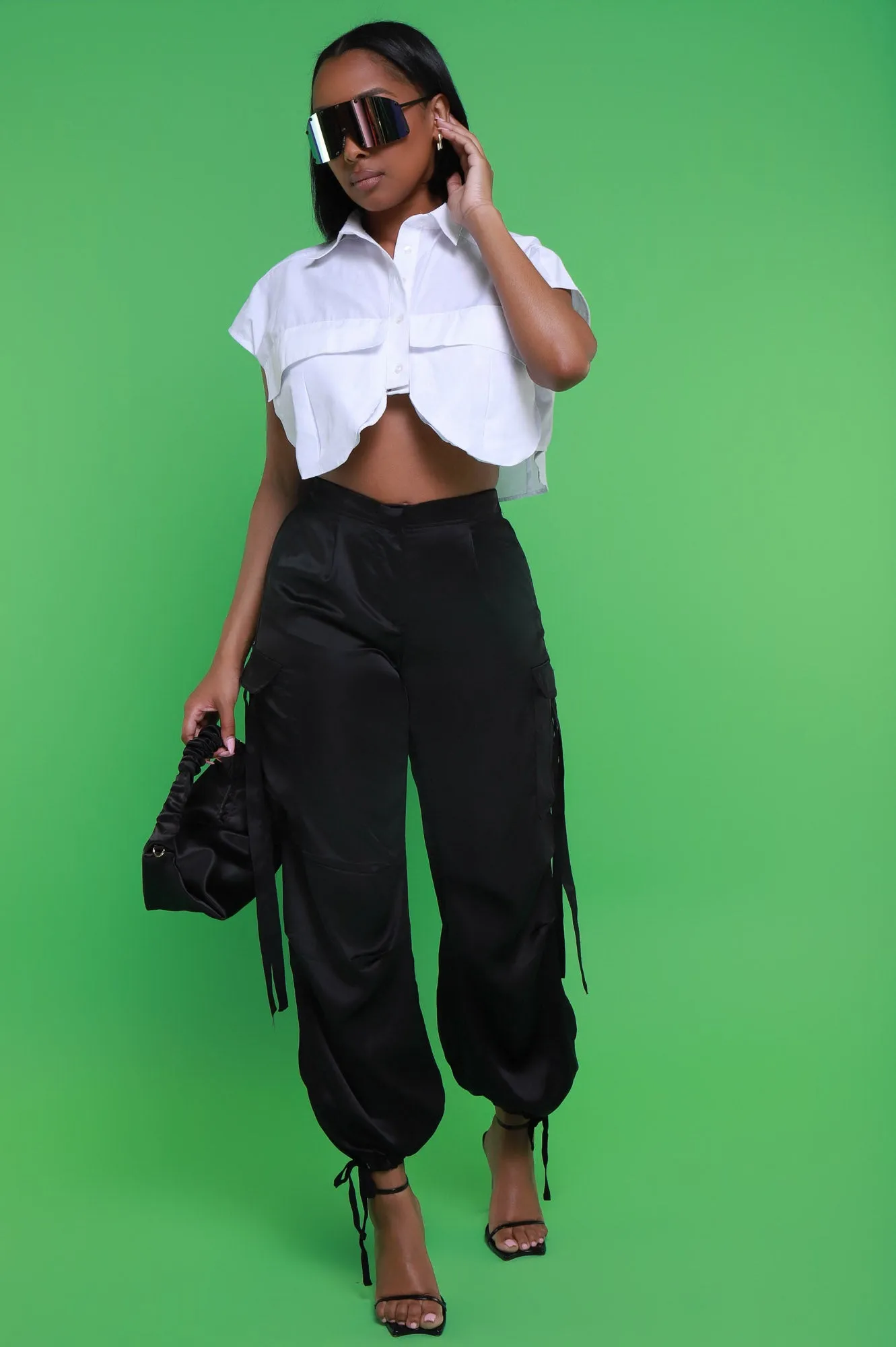 Early Access Satin Cargo Pants - Black