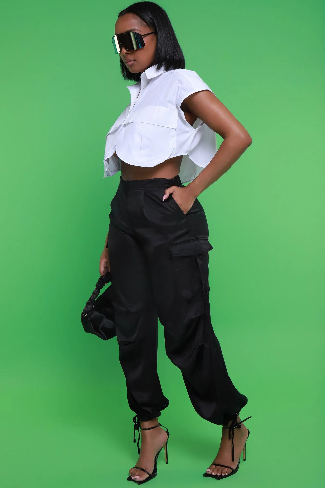 Early Access Satin Cargo Pants - Black