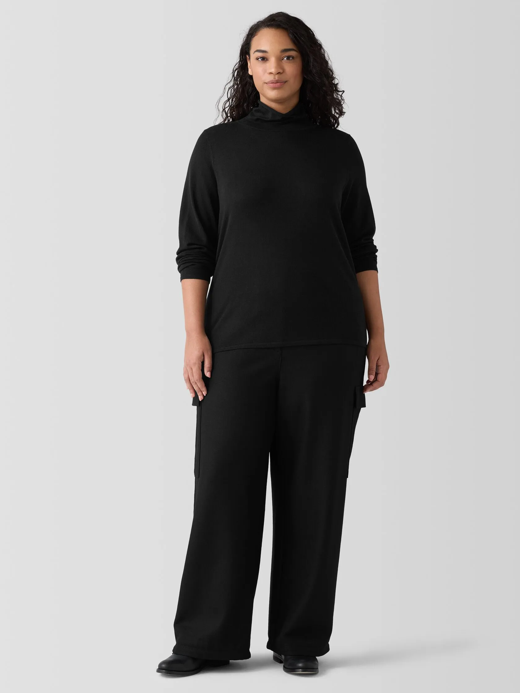 Eileen Fisher Fine Merino Long Sleeve Turtleneck in Black