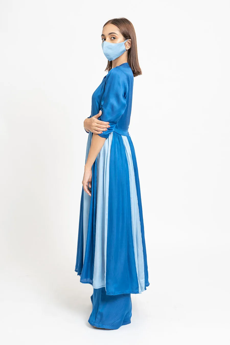 Electric & Sky Blue Co-Ord Set With Mask