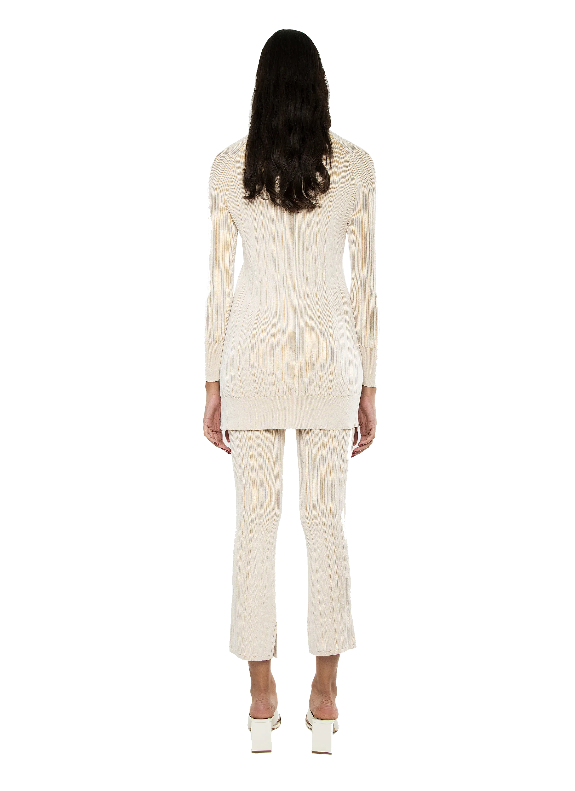 Ellie Rib Knit Dress/ Cardigan Off-White Camel Combo