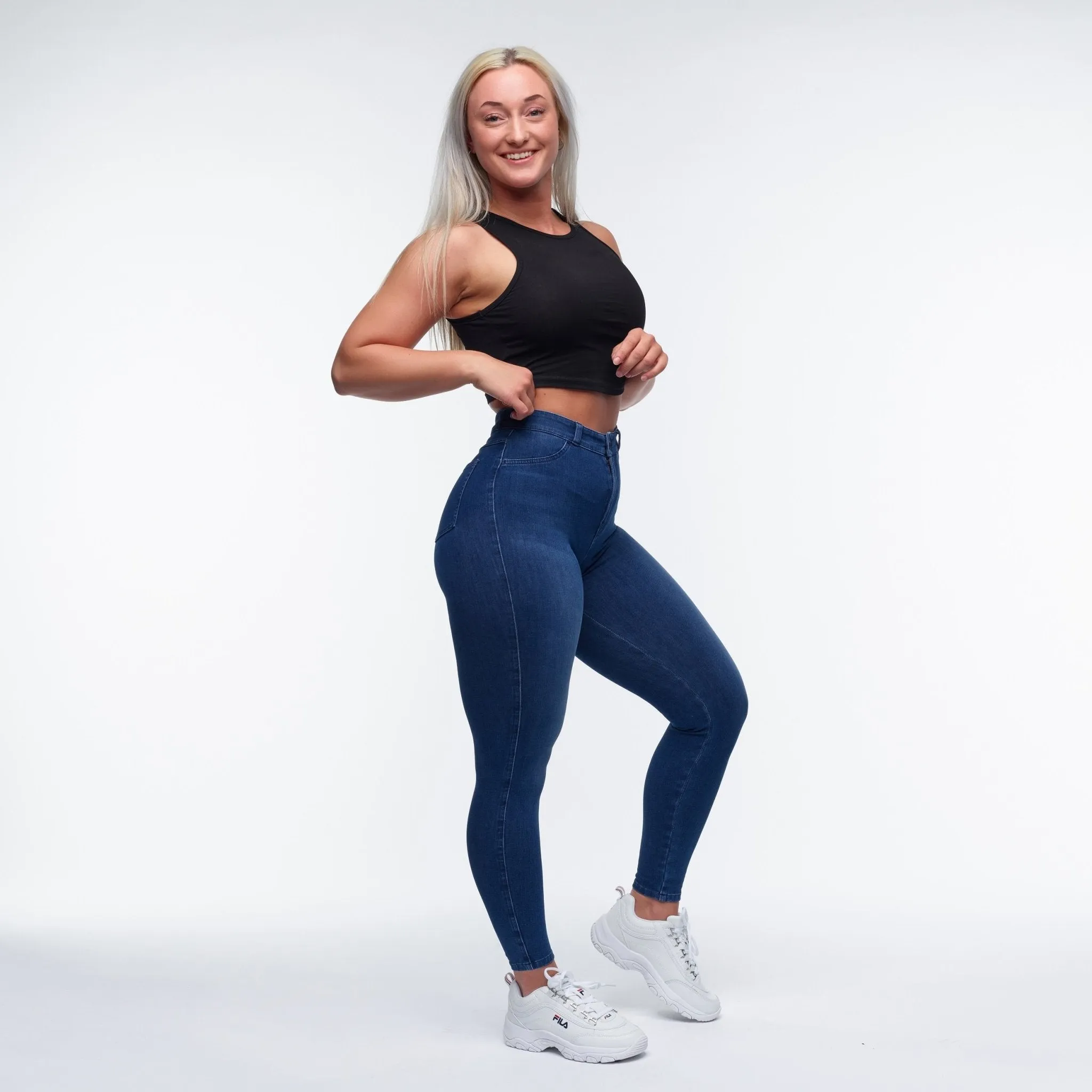 Embrace High Waisted Jeans - Dark Blue