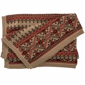 Fair Isle Red & Brown Knit Throw Blanket, 50x60