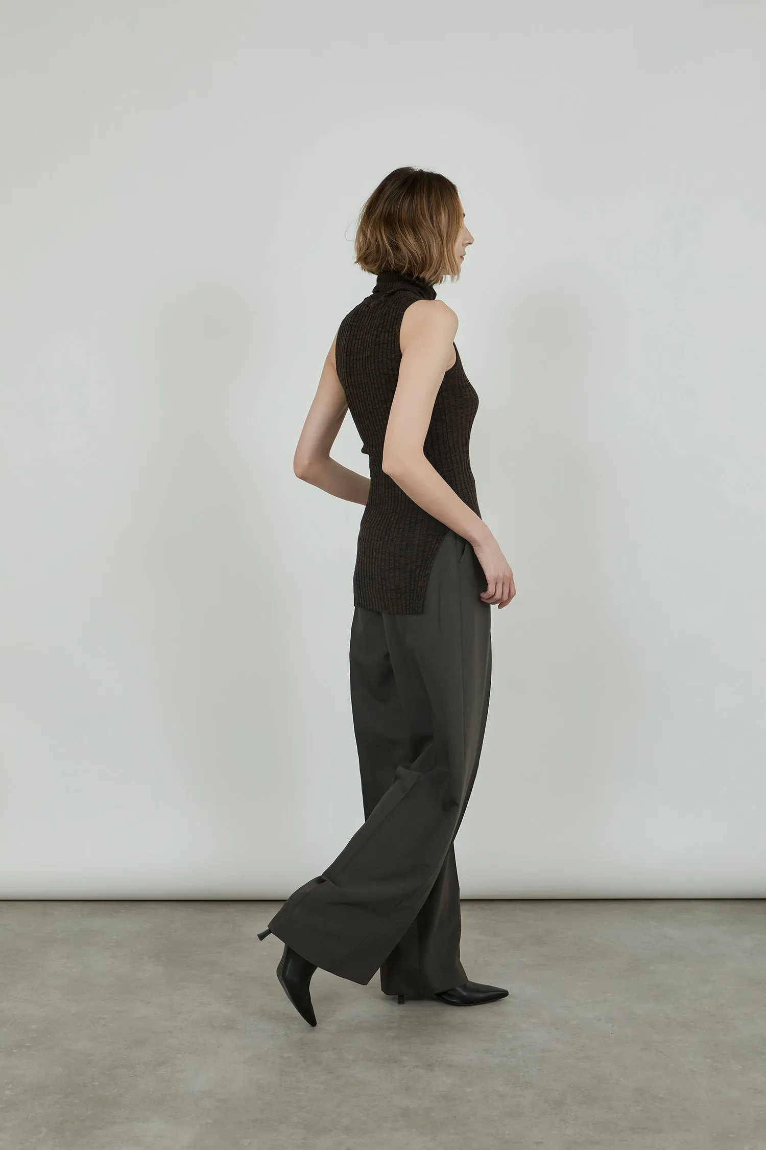 Fay turtleneck knit | Charcoal & moss - Egyptian cotton & cashmere blend