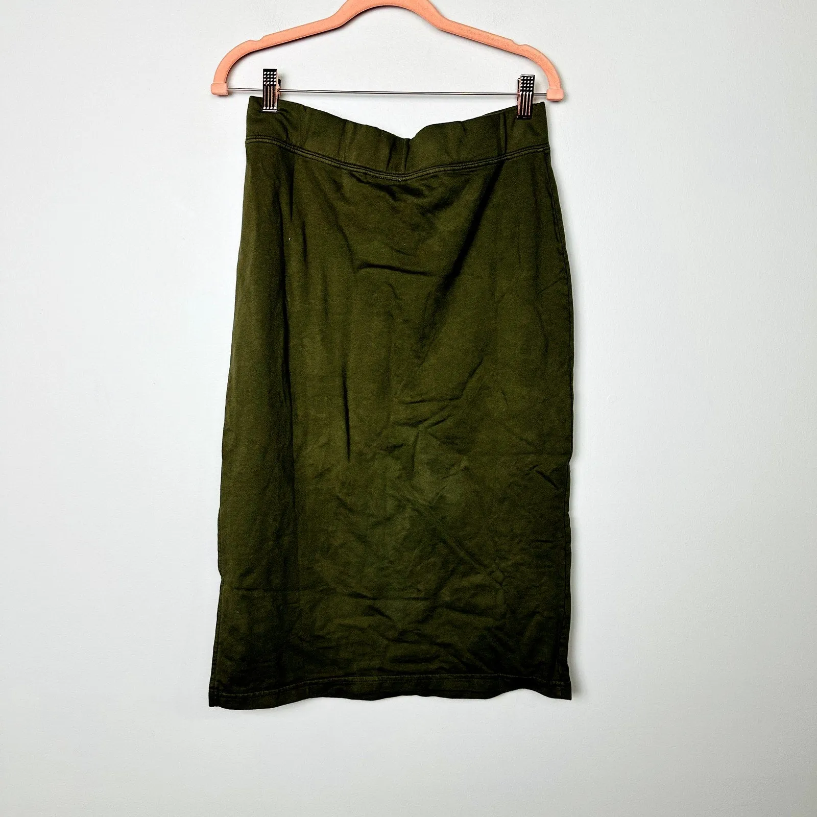 Free People Elastic Waist with Side Slit Green Pencil Skirt Size Medium