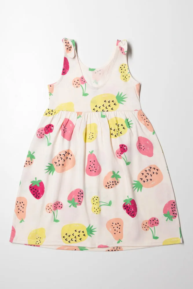 Fruit Sleeveless Dress With Bows Multi