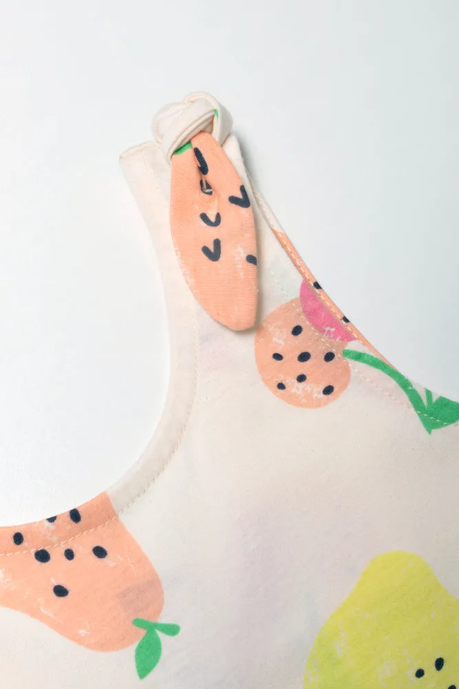 Fruit Sleeveless Dress With Bows Multi