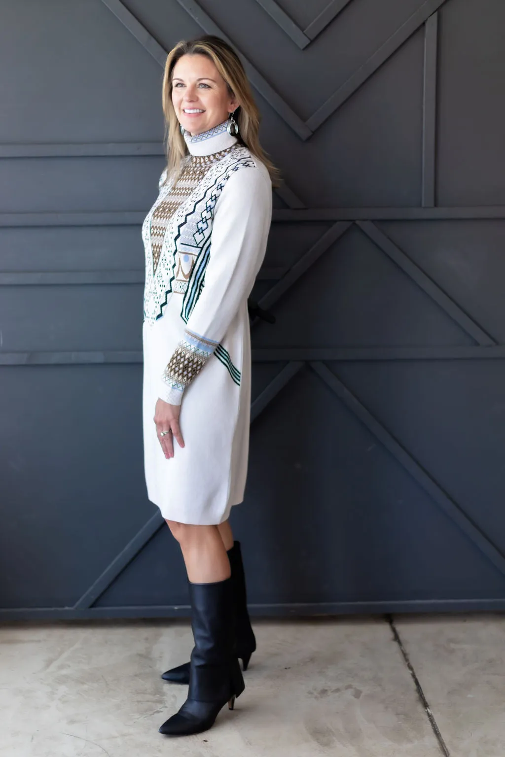 Geo Print Turtleneck Dress