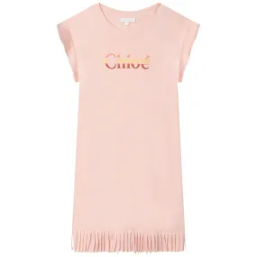Girls Peach Fringe Logo Dress