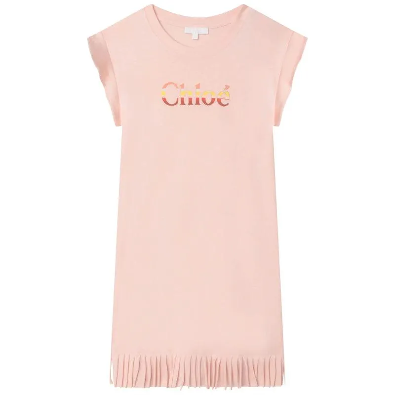 Girls Peach Fringe Logo Dress