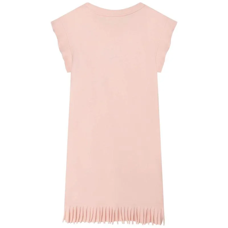 Girls Peach Fringe Logo Dress
