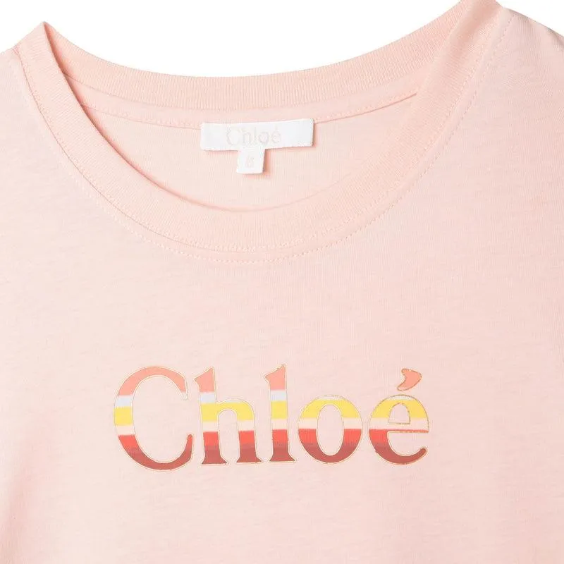 Girls Peach Fringe Logo Dress