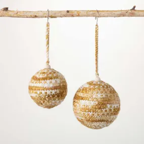 Gold-White Knit Ball Ornaments