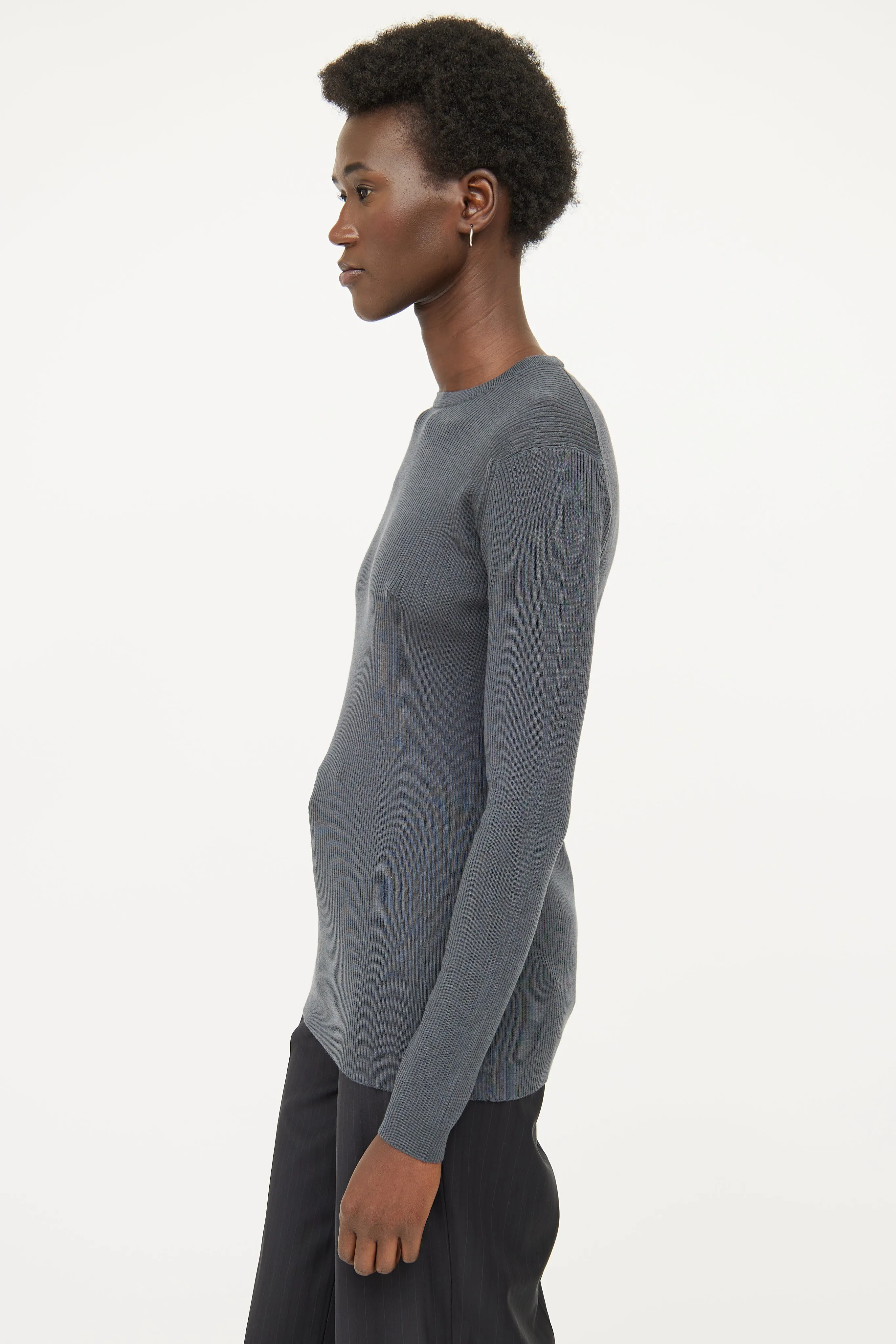 Grey Ribbed Wool Top