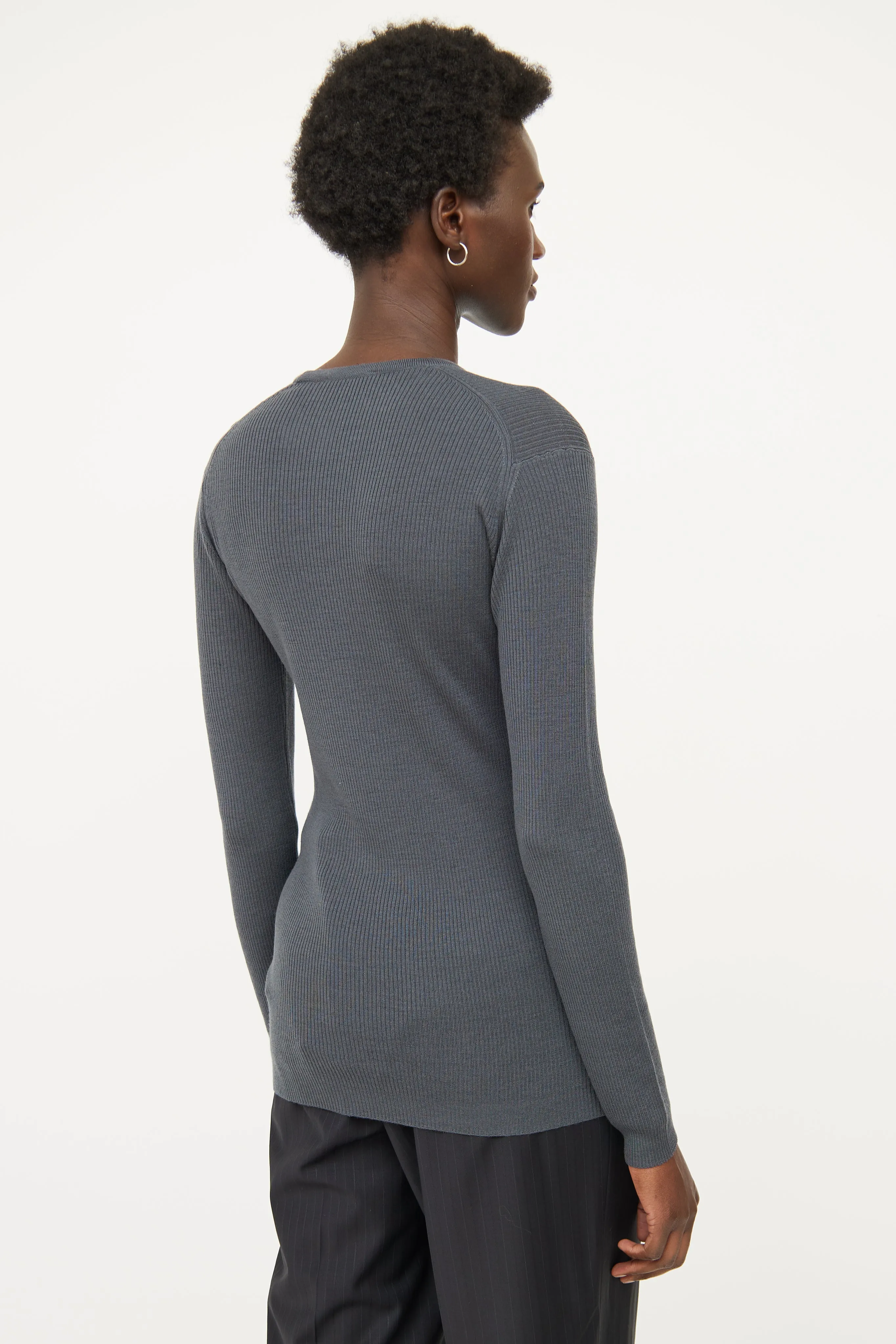 Grey Ribbed Wool Top