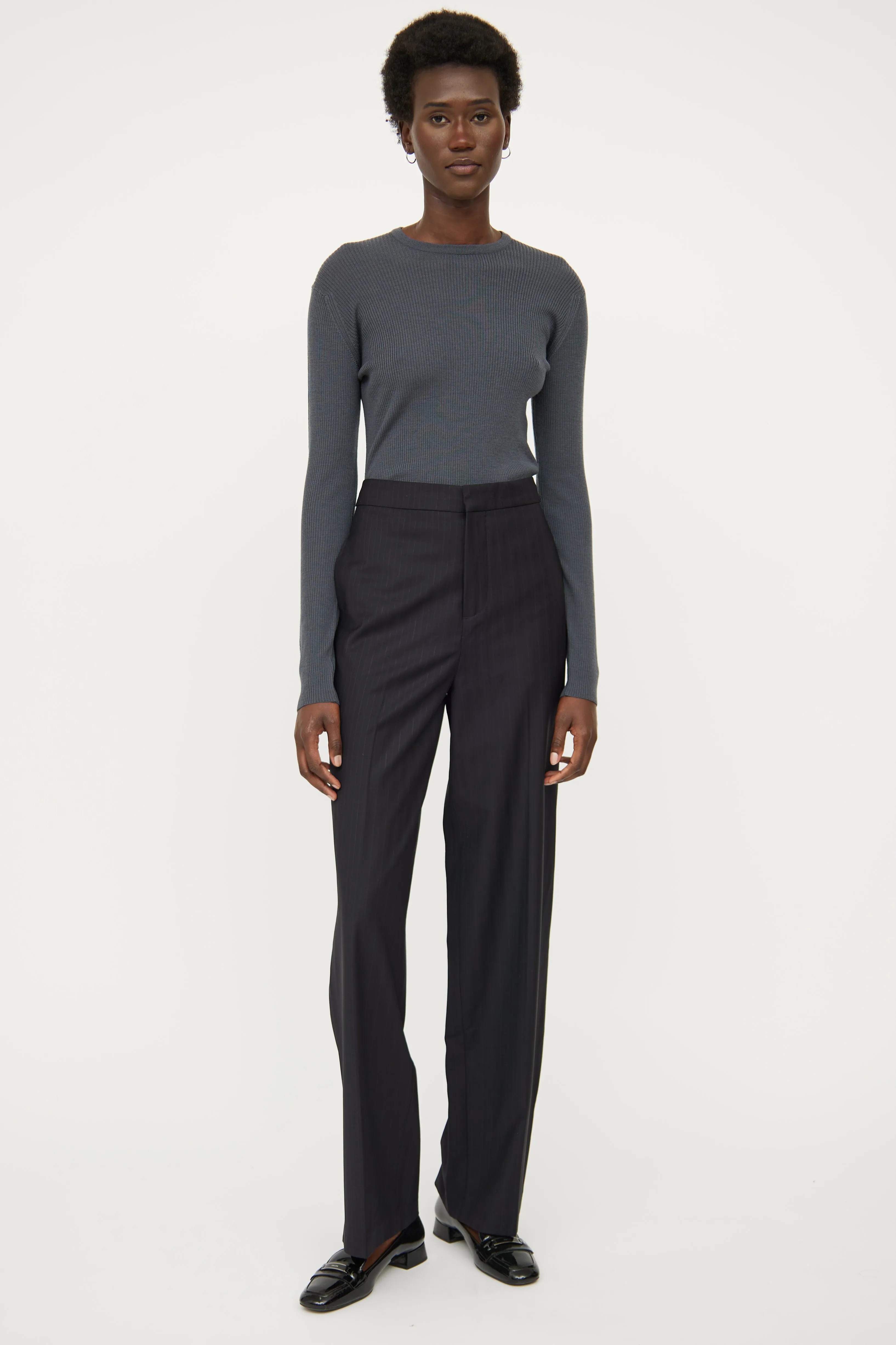 Grey Ribbed Wool Top