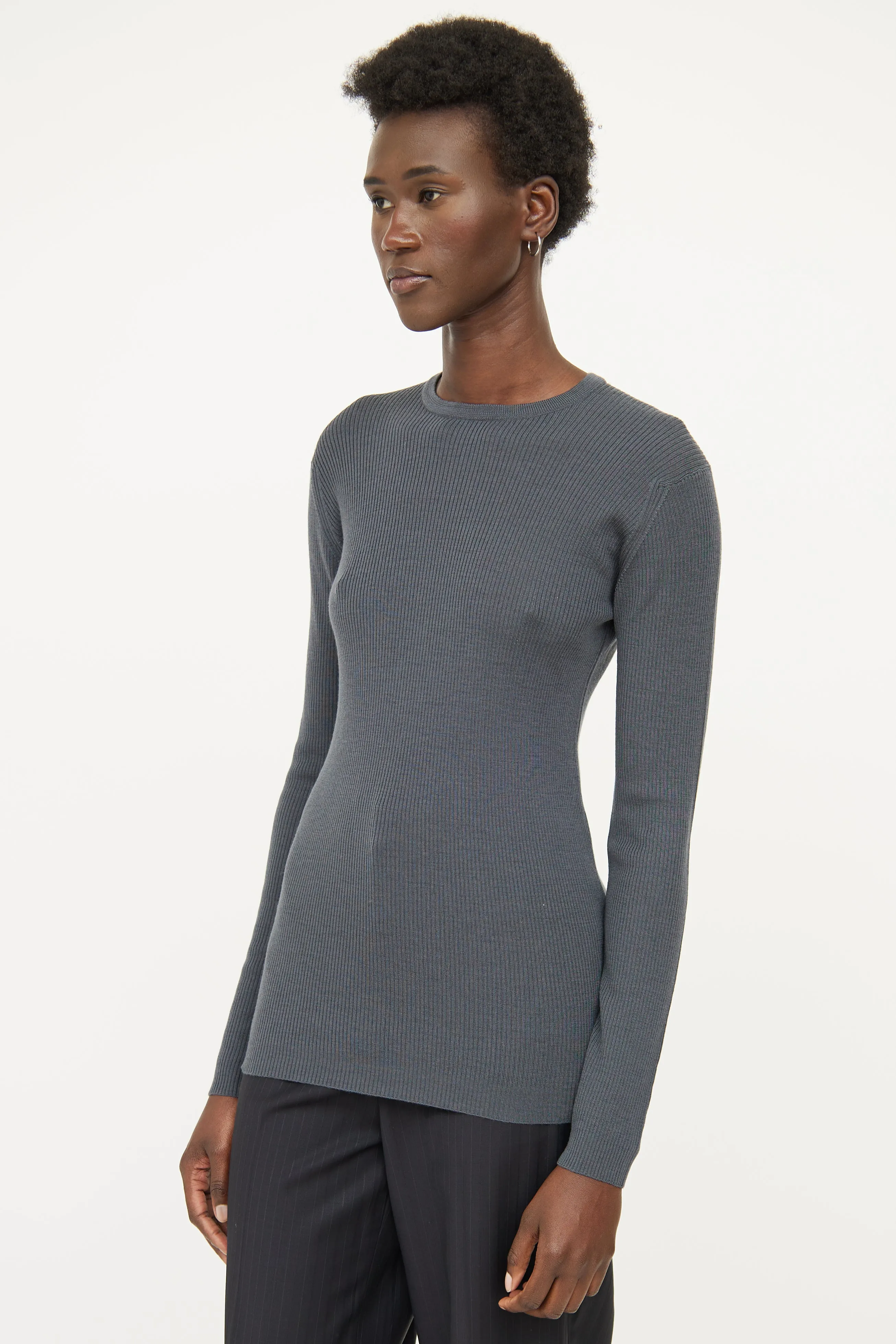 Grey Ribbed Wool Top
