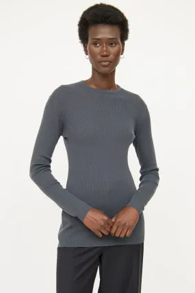 Grey Ribbed Wool Top