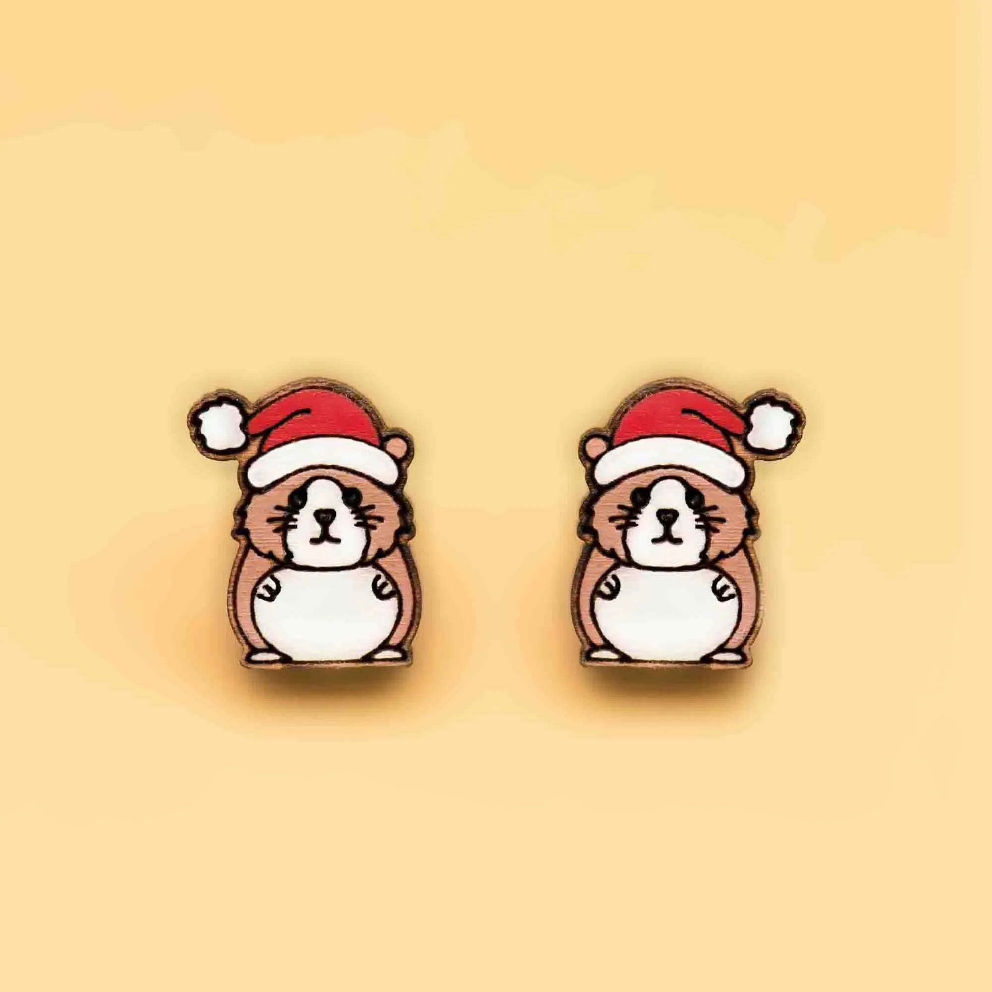 Hand-painted Hamster with Santa Hat Earrings - PEL10273