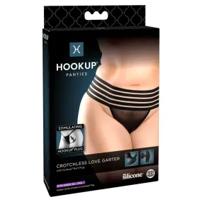 Hookup Panties Crotchless Love Garter - Black - XL - Xxl