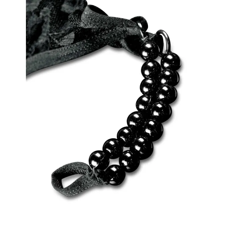 Hookup Panties Crotchless Pleasure Pearls - Black - XL - Xxl