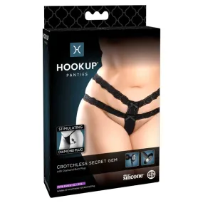 Hookup Panties Crotchless Secret Gem - Black - XL - Xxl